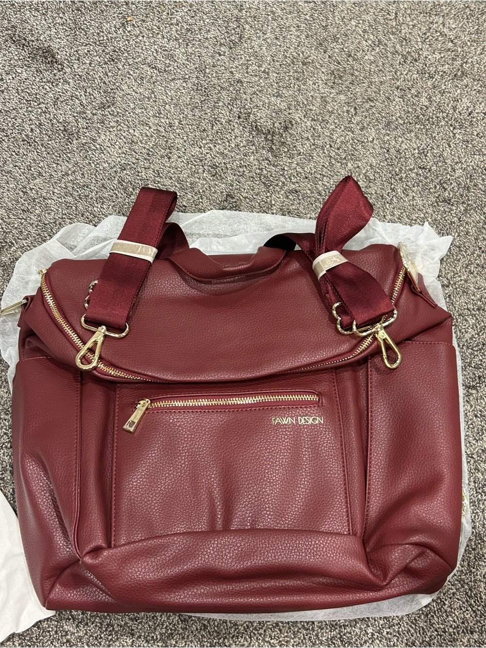 Fawn Design Maroon Pebbled Tote with Gold Hardware